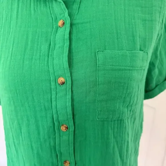 Old Navy Crinkle Gauze Button Down Shirt Green Loose Fit Short Sleeve NWT XS - Picture 9 of 11
